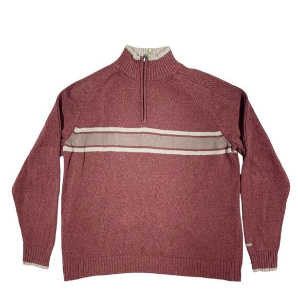 Columbia | Men's Cotton Quarter-Zip Stripe Pullover Sweater Maroon/Tan Size XXL - Picture 1 of 7